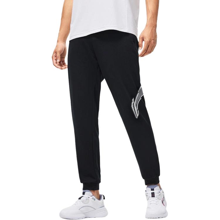 Li Ning Sports Lifestyle Series Knitted Cuffed Mid-Waist Drawstring Casual Pants Men Bottoms Black YKLU155-1
