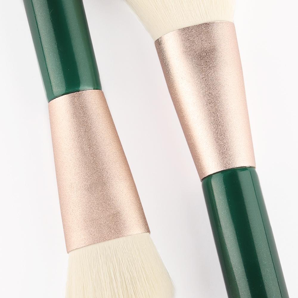New 9 Dark Green Wooden Handle Makeup Brush Set, White Loose Hair Powder Brush Matte Mouth Tube Portable Makeup Brush