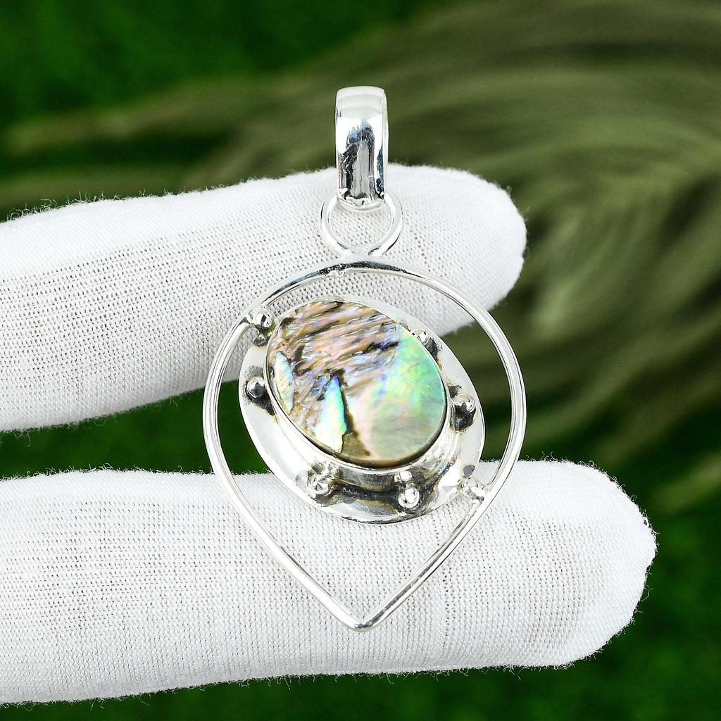 Gift For Her 925 Sterling Silver Natural Abalone Shell Gemstone Jewelry Pendant