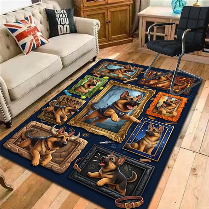 German Shepherd Portraits Pattern Rug Floor Mat for Living Room or Bedroom Soft and Comfortable Carpet a Gift for Birthday and Holiday.