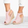 Elegant Women's Sandals Casual Wedges Heel Straw Platform Peep Toe Ladies Buckle Shoes