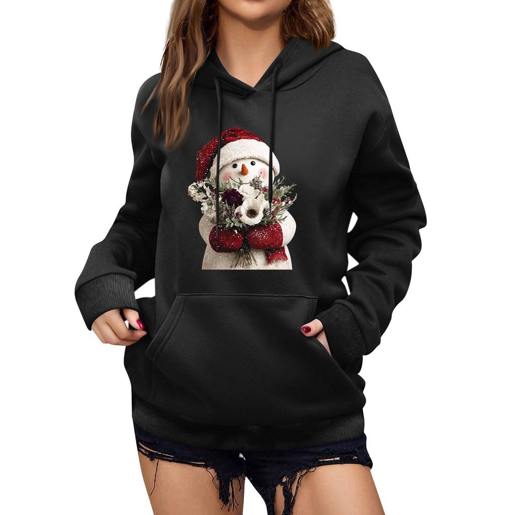 Women's Winter Christmas Printed Pullover Hooded Sweatshirt Fleece Long Sleeve Sweatshirt