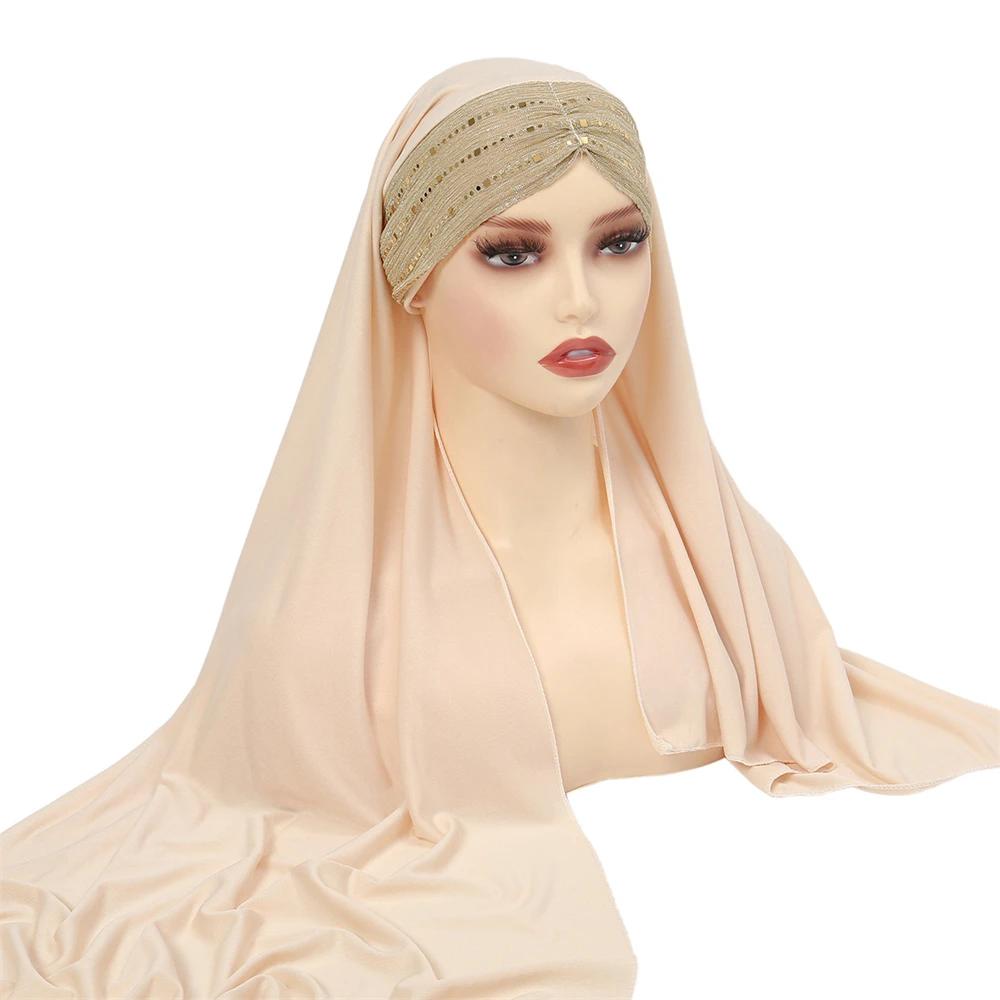 Muslim Women Long Scarf Pull On Ready Wear Instant Hijab Chemo Cap One Piece Amira Head Wrap Turban Femme Shawl Bandanas Scarves