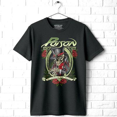 In Poison We Trust Men's T Shirt Skeleton Top Hat Rock Band Album Concert Merch