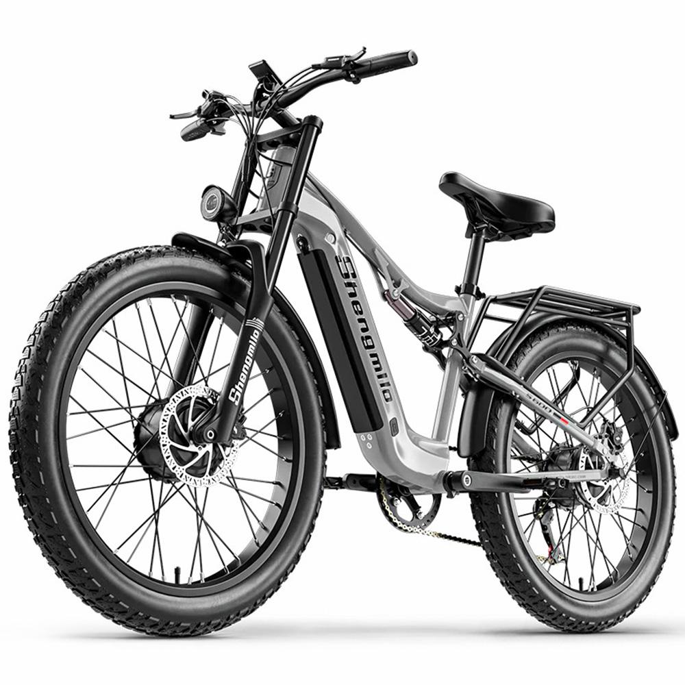Electric Bicycle Shengmilo 26" 1000Wx2 Motor Full Suspension 48V 17.5AH Adult Ebike Top Speed 45Km/h 7 Speed Grey S600
