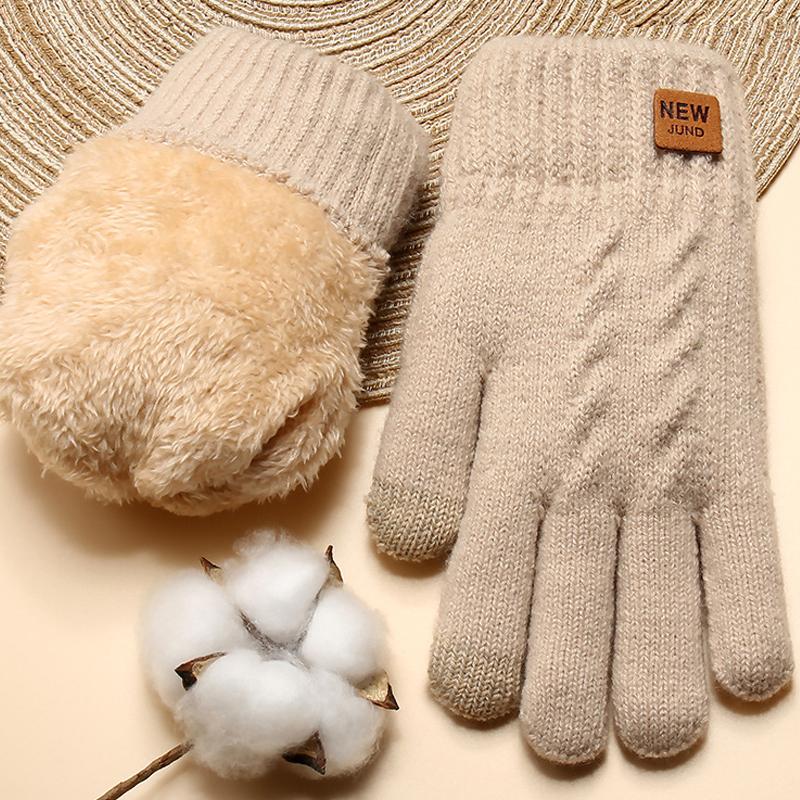 

Женские утолщенные двухслойные вязаные перчатки плюс бархатные теплые перчатки, однотонные короткие эластичные перчатки One size бежевый