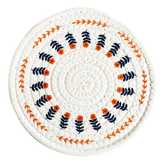 Handwoven Cotton Rope Placemat with Original Print Heat-Resistant Non-Slip Round Table Mat Decorative Kitchen Dining Accessory.