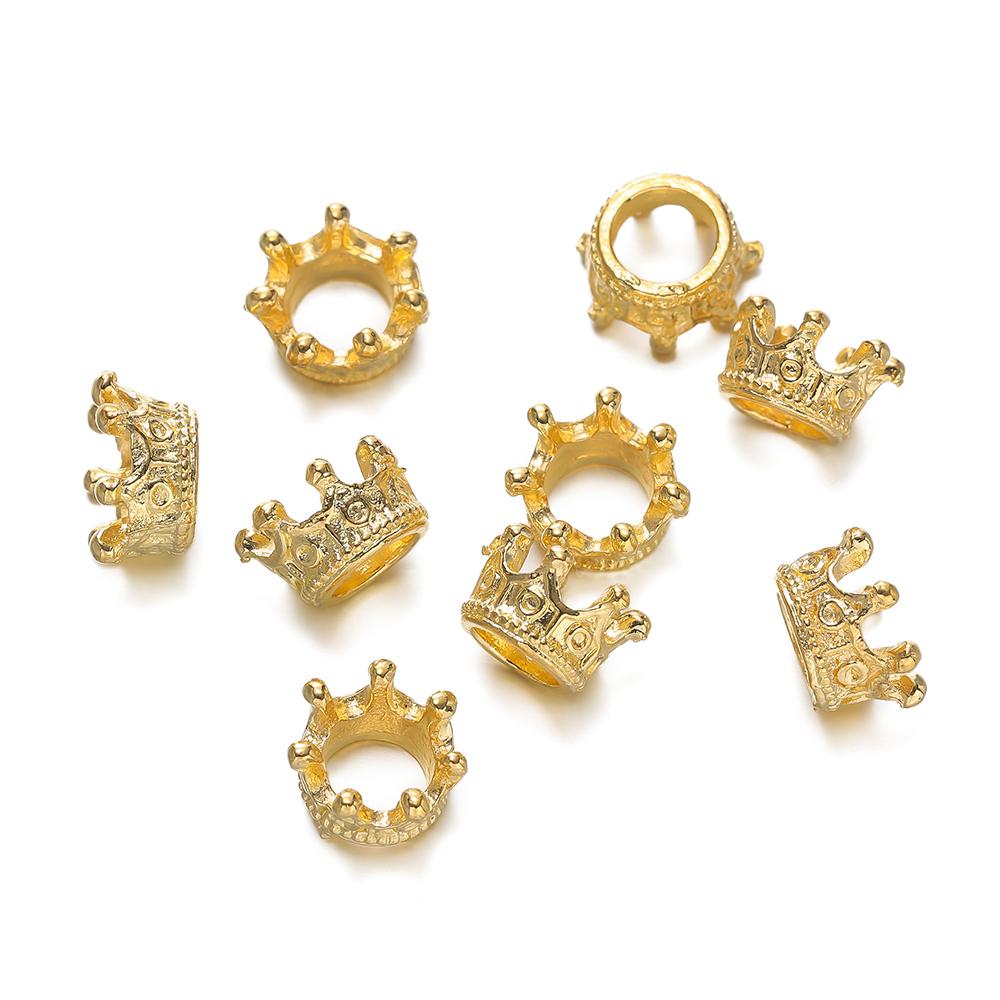 50pcs/lot Alloy Loose Spacer Crown Beads Gold Silver Bronze Color Charms Beads for DIY Jewelry Making Bracelet Accessories