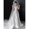 Elegant Strapless Satin Wedding Gown with Small Train - Simple French Design in White