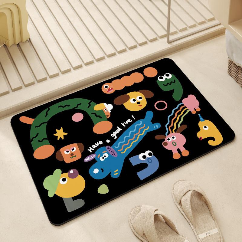 VIKAMA Cartoon Little Monster Diatomite Carpet for Bathroom Quick Absorbent and Drying Anti-Slip Floor Pad for Toilet Home Decor