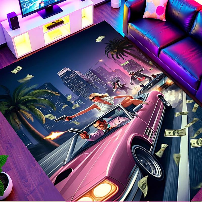 Grand Theft Auto VI Print Rug, Washable Floor Carpet, For Entryway Dorm Laundry Room Office Study, Home Decor Birthday Christmas Gift