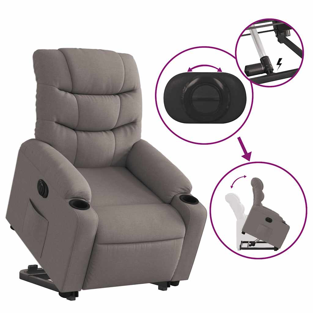 Electric Recliner Chair with Rising Function Taupe Fabric