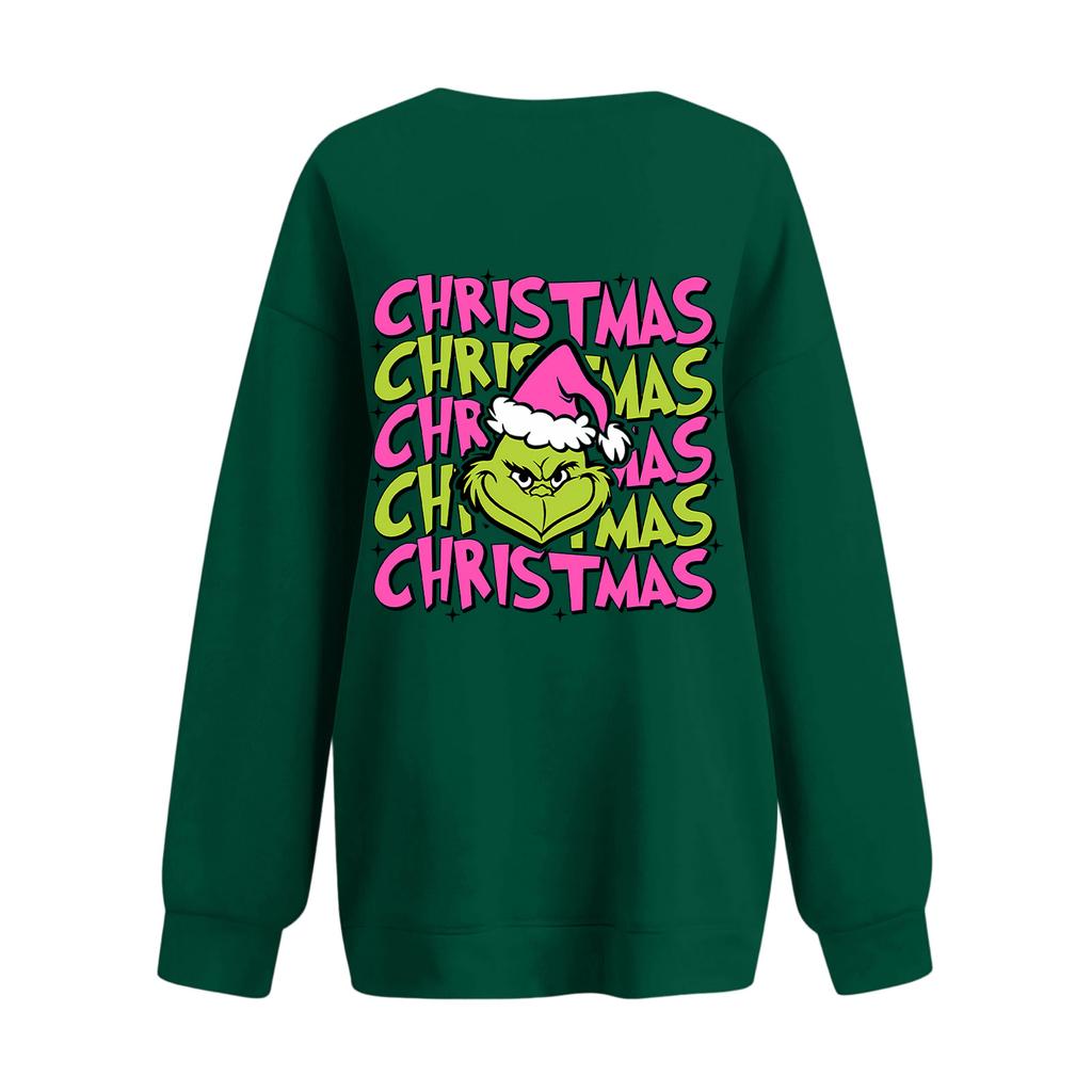 Women's Casual Fashion Long Sleeve Christmas Printed Round Neck Sweatshirt Top