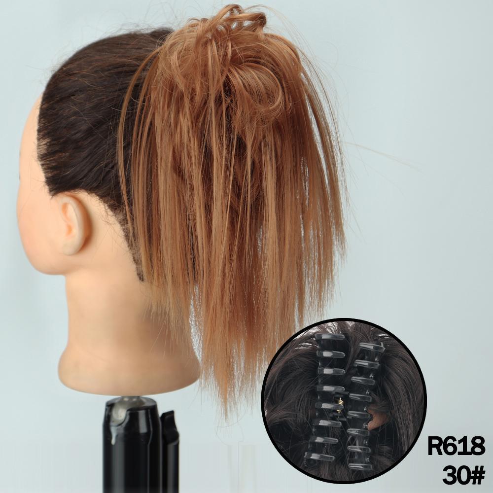 MERISIHAIR Synthetic Messy Hair Bun Claw Clip-in Hair Extensions Natural Grey Brown Claw Clip Bun Accessories For Everyday Wear