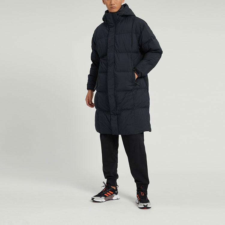 Adidas Solid Color Logo Patch Pattern Zippered Hooded Down Jacket Unisex Outerwear Black HN2131