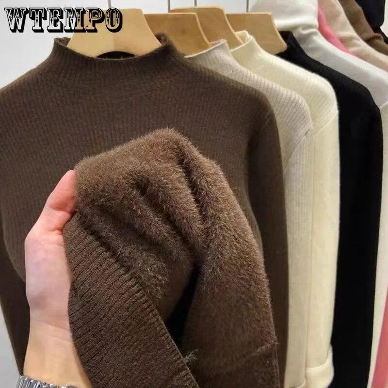 Plush Thicken Knitwear Women's Half High Neck Sweater Slim Top Warm Base Shirt Commuting Simple Casual Autumn Winter Pull Jumper