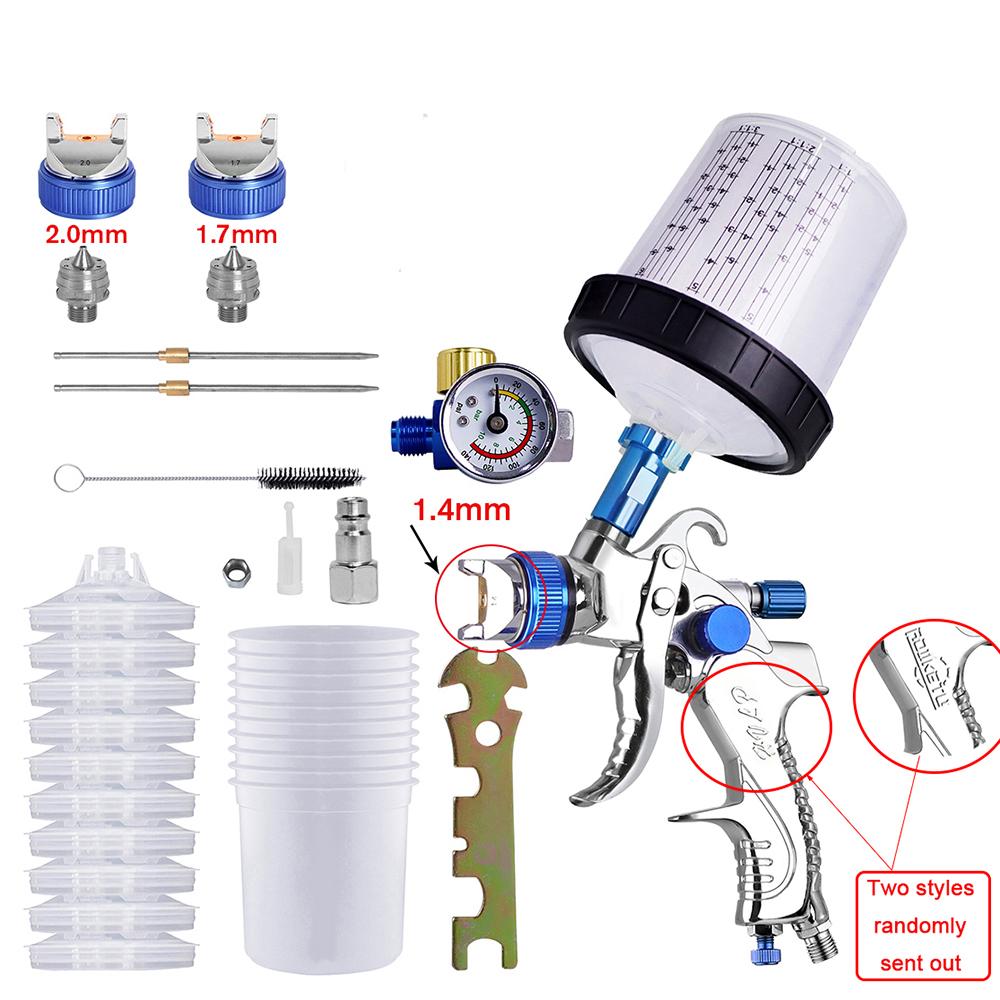 HVLP Spay Gun 1.4/1.7/2.0mm Nozzle Gravity Airbrush For Car Painting Tool 10pcs 600ml No Clean Disposable Measuring Cup