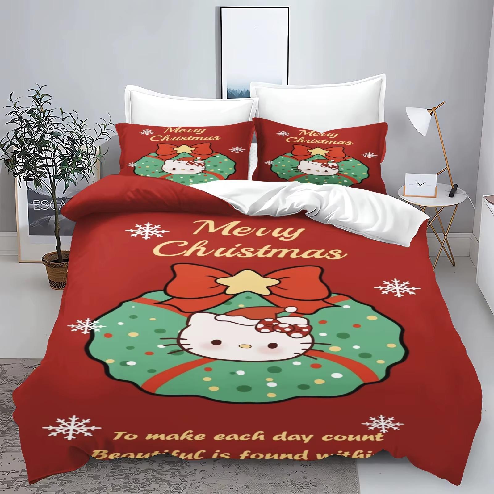 

Christmas Series Sanrio Bedding Set Polyester 3D Duvet Cover Pillow Case Set Bed Cover Adult Kids Bedroom Decoration EU Single 135x200cm