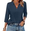 Women's Fashion Casual Lapel Short 3/4 Sleeve Solid Color Shirt Women's V-Neck Tops