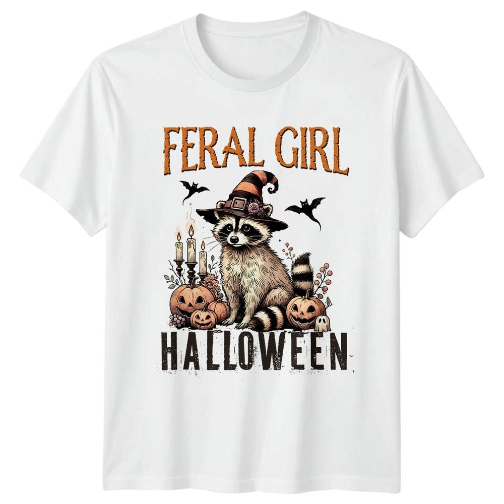 Feral Girl Halloween Unisexs TShirt Witch Raccoon Halloween Gift For Her S