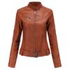 Women's Slim Leather Stand-Up Collar Zipper Stitching Solid Color Jacket