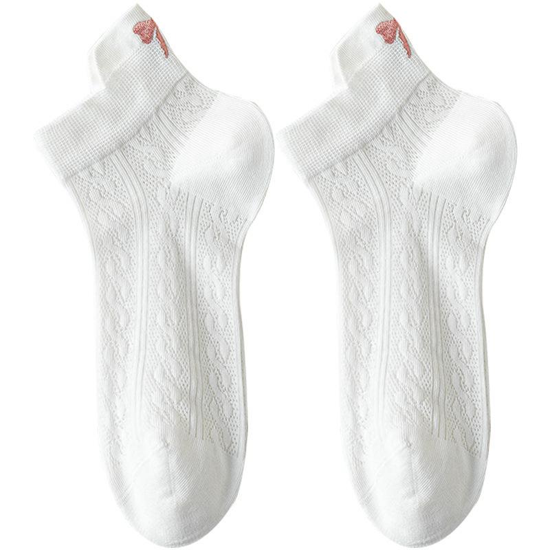 Women's Summer Thin Bow Embroidered Mesh Breathable Boneless Short Cotton Socks