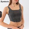 New Women's Denim Yoga Muscle Tank Top - Slimming Scoop Neck Athletic Vest for Workout and Outdoor Wear