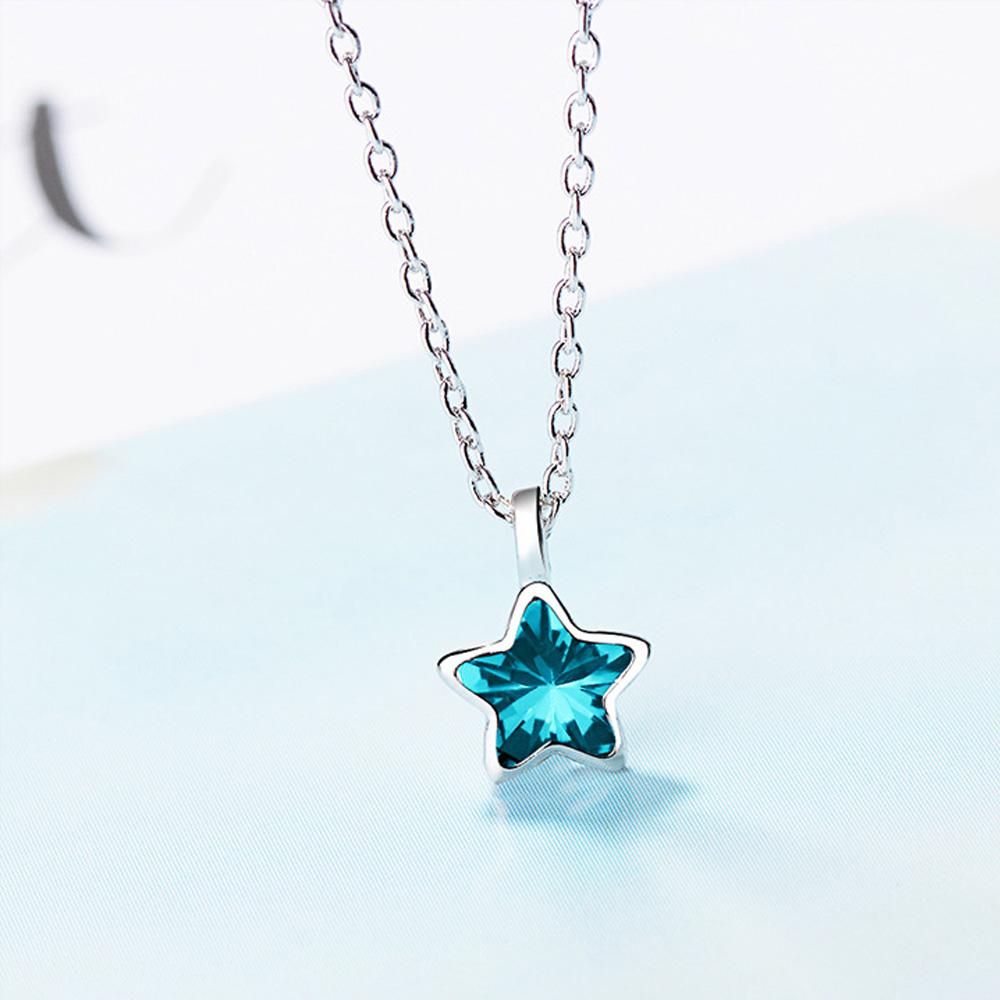 925 Silver Blue Star Crystal Pendant Elegant Necklaces For Women Luxury Quality Jewelry Gift Female Accessories