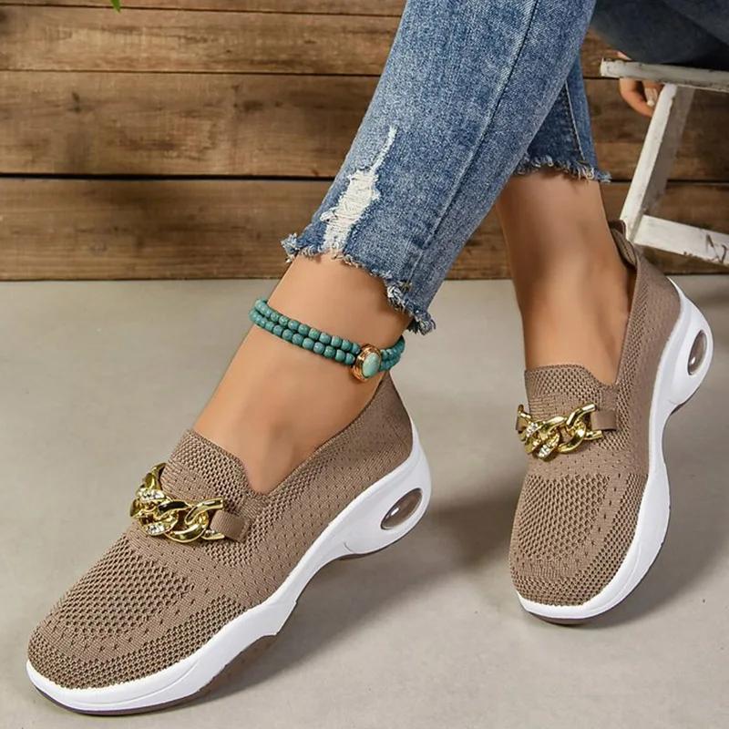 Fashion SyfIyno Women's Shoes Slip-on Women's Vulcanize Shoes Fashion Metal Decoration New Plus Size Breathable Solid Color Casual Shoes