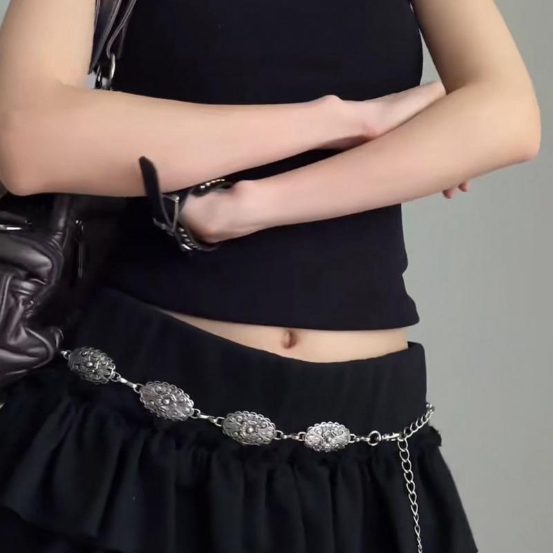 Inspired Vintage Silver Leaf Design Metal Waist Chain For Women Chic Bohemian