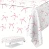 1pc Pink Bow & Star Disposable Plastic Tablecloth, Elegant Party Decoration for Weddings, Bridal Showers, Birthdays, Baby Showers, and Celebrations