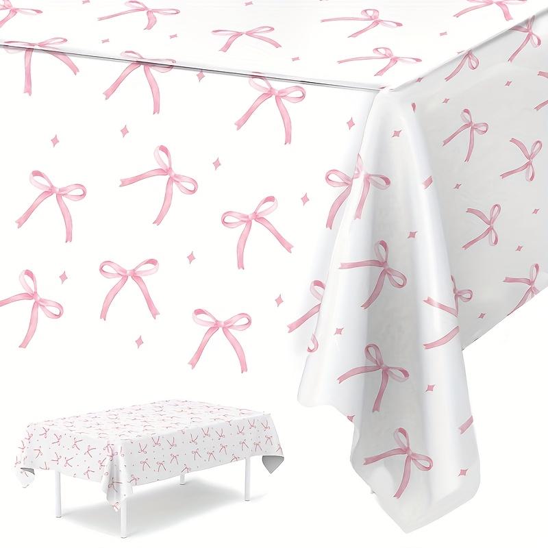 1pc Pink Bow & Star Disposable Plastic Tablecloth, Elegant Party Decoration for Weddings, Bridal Showers, Birthdays, Baby Showers, and Celebrations