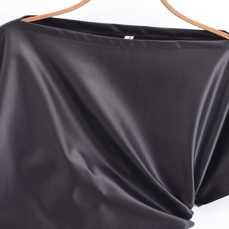 Fashion Style 2024 Spring New Arrival Women's Silm off-Neck Short Sleeve Ruched Decorative Leather Tops 5479322