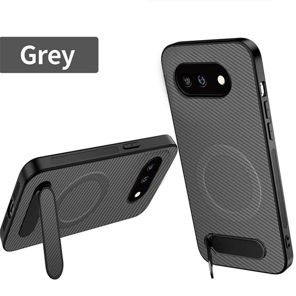 Carbon Fiber Texture TPU Phone Case for Google Pixel 9A Multi‑Angle Kickstand Soft Protective Cover