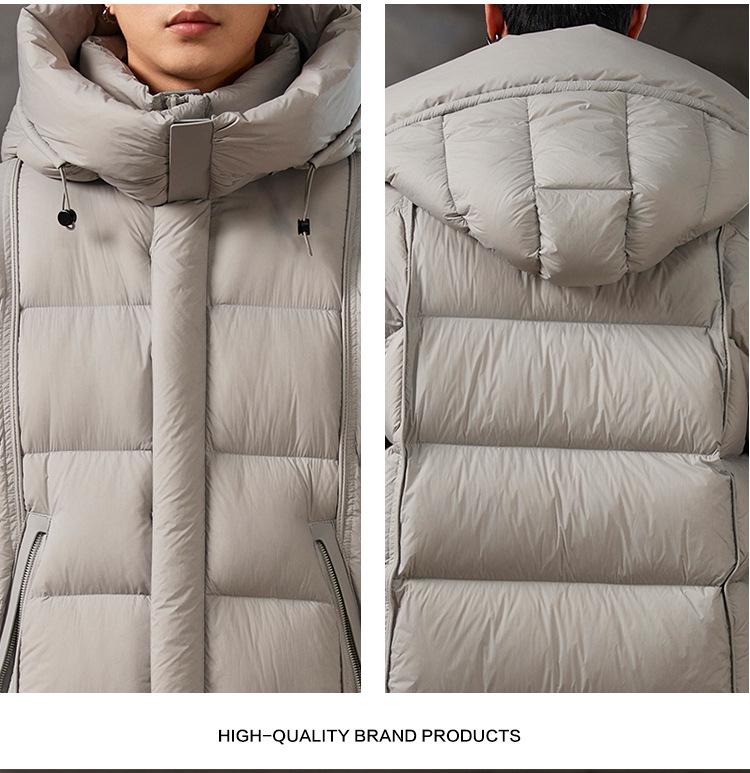 Men's Trendy Winter Hooded Down Jacket: Warm, Thickened, Mid-Length Coat with Stand Collar.