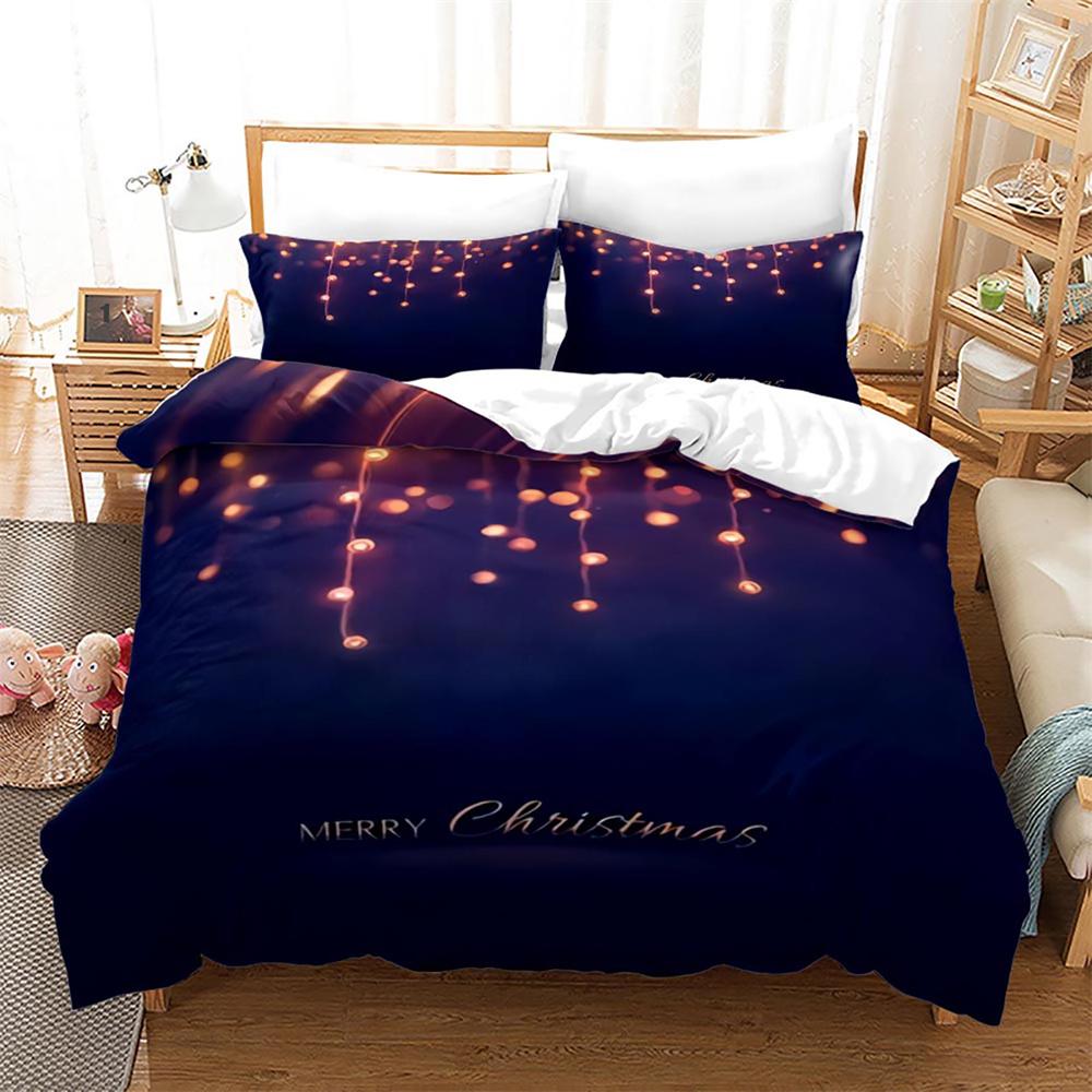 Christmas Duvet Cover Set King Size Snowflake Bells Pattern Festival Bedding Set Polyester Comforter Cover For Kids Boys Girls