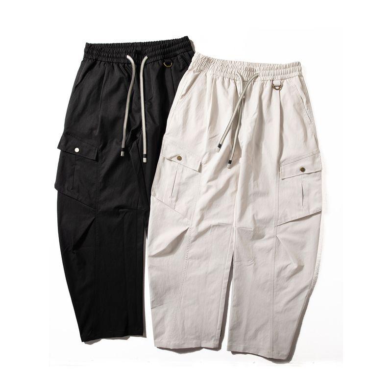 Men's Cargo Pants Spring and Autumn New Trendy American High Street Style with Large Pockets, Unique Design, Loose Casual Wide-Leg Pants