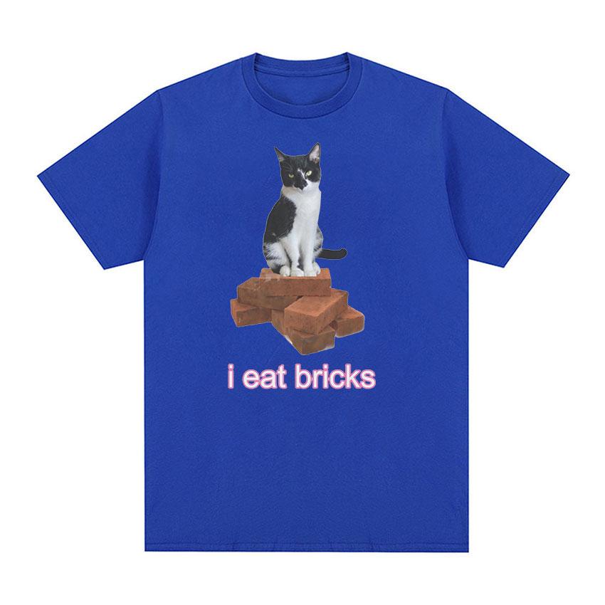 

Футболка I Eat Bricks Cute Cat Meme, мужская и женская модная повседневная футболка с коротким рукавом, удобные хлопковые футболки большого размера высокого качества