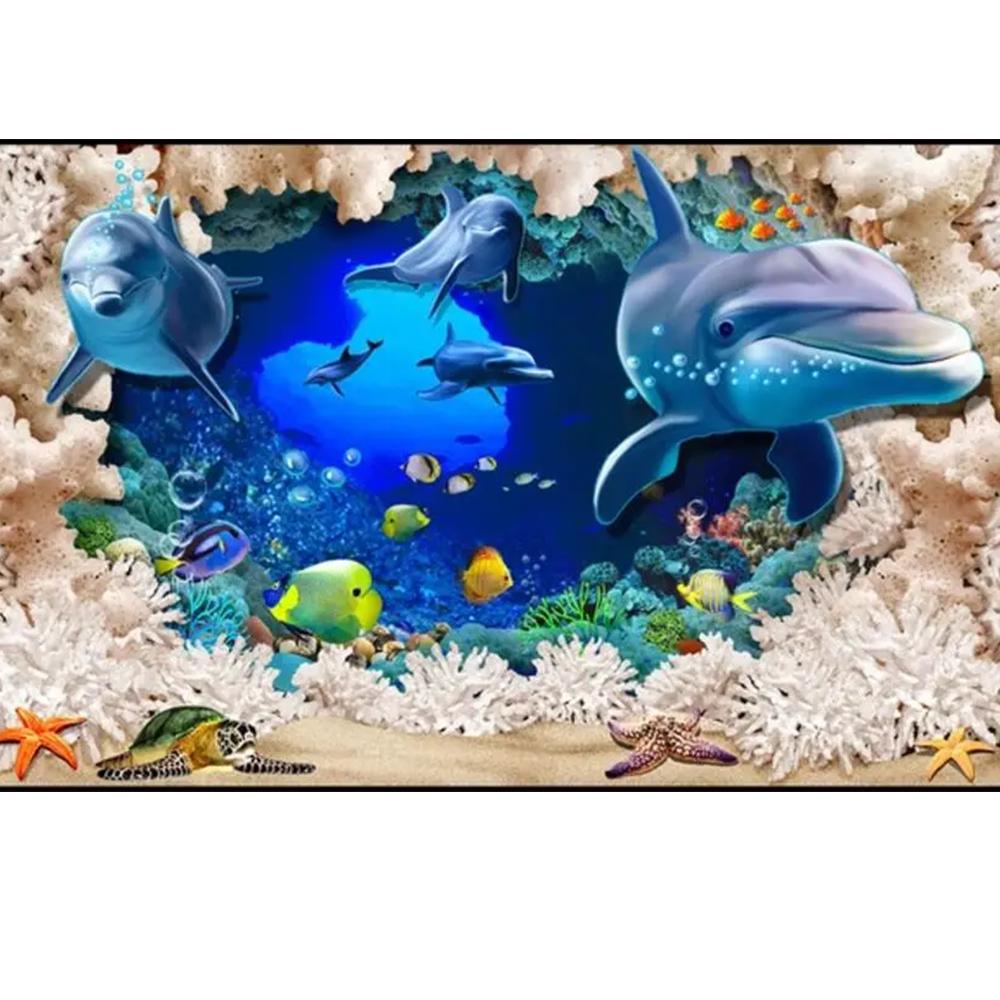 Ocean World Dolphin Beach Coral Background Room Home Decor 3d Wall Murals Wallpaper