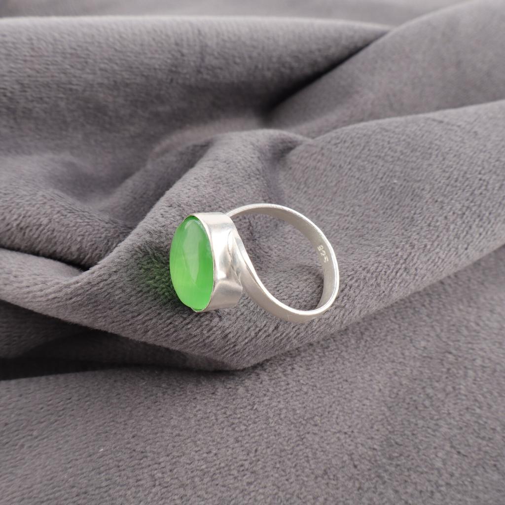 Natural Green Cat's Eye Gemstone 925 Sterling Silver Handmade Jewelry Ring Gift RR-53-44