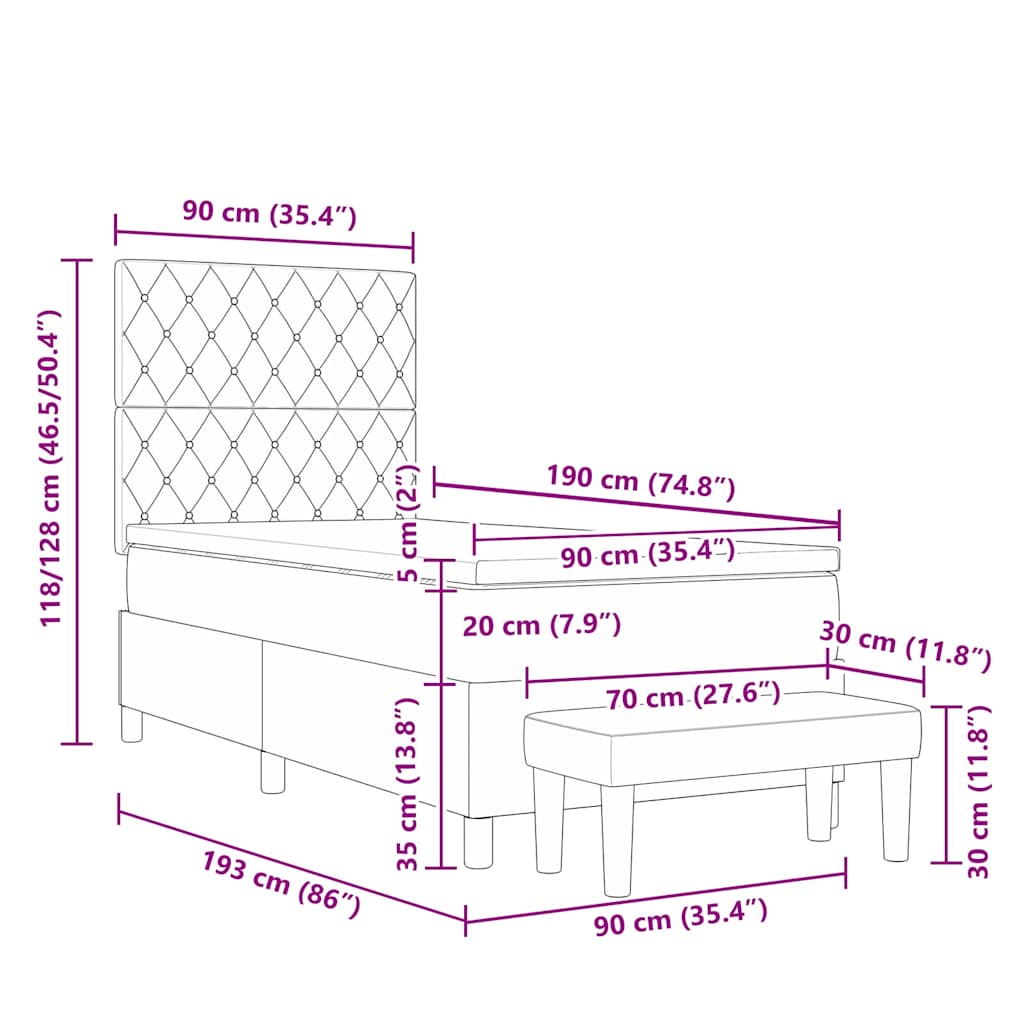 Box Spring Bed with Headboard Light Gray 190 x 90 cm Velvet
