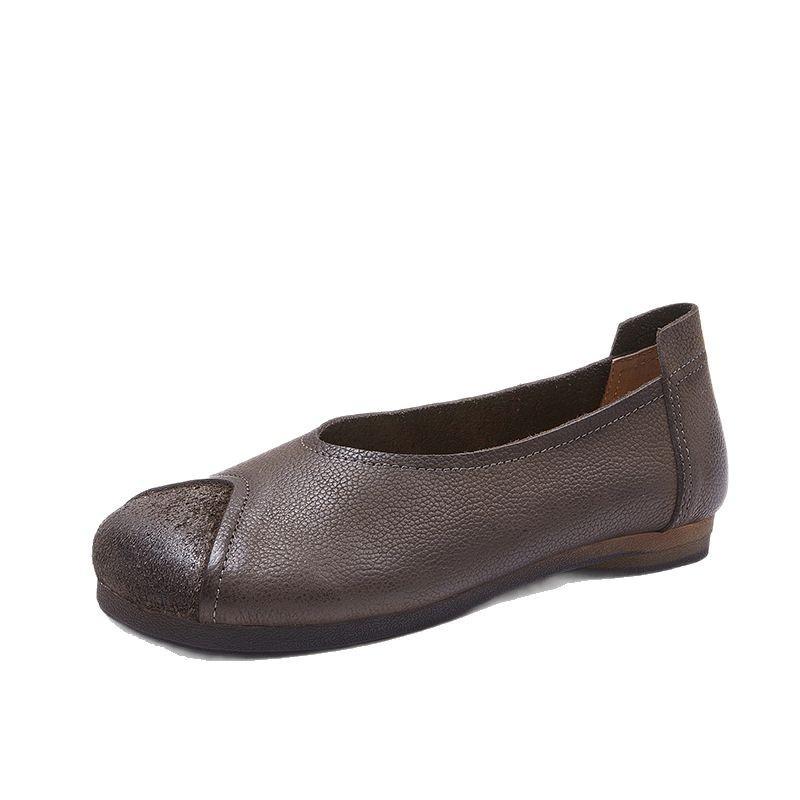 Fashion GKTINOO  Retro Round Toe Shallow Flat Shoes 2025 Spring Autumn New Genuine Leather Loafers Soft Sole Women's Slip-on Shoes