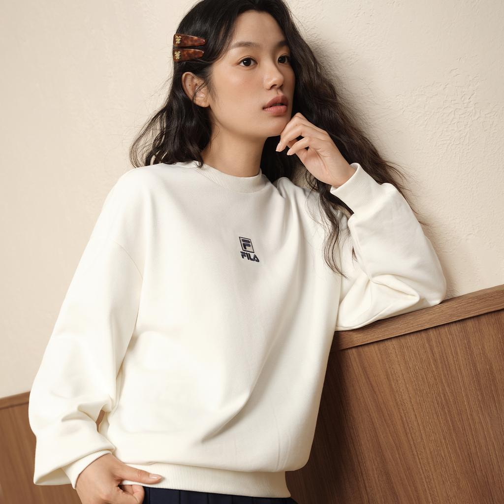 FILA Original Double Logo Solid Color Crew Neck Long Sleeve Sweatshirt Unisex sweatshirt F51U639201FWT