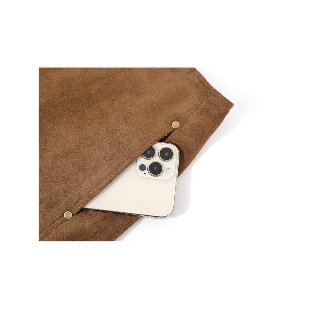 Melard Women's Brown Suede Petite A-line Skirt, Plus Size, Spring & Autumn Hip-Hugging Short Skirt