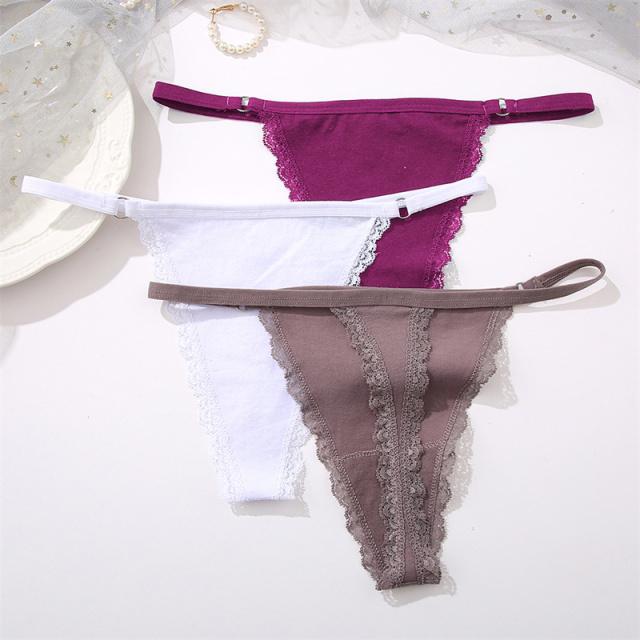 FINETOO 3Pcs/set Women's Cotton Thongs Lace Low Waist G-string Underwear S-L Ladies T-Back Underpants Girls Panties Lingerie New