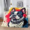 French Bulldog Boston Terrier Throw Blanket, Graffiti Pop Art Soft Fleece Bed Blanket for Couch Sofa Living Room, Colorful Warm Cozy Wrap