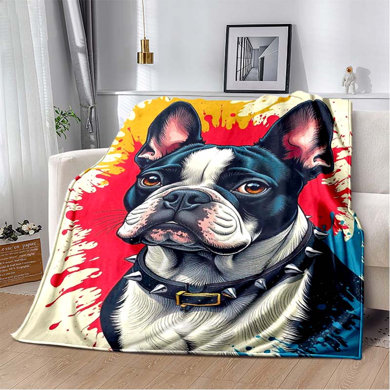 French Bulldog Boston Terrier Throw Blanket, Graffiti Pop Art Soft Fleece Bed Blanket for Couch Sofa Living Room, Colorful Warm Cozy Wrap