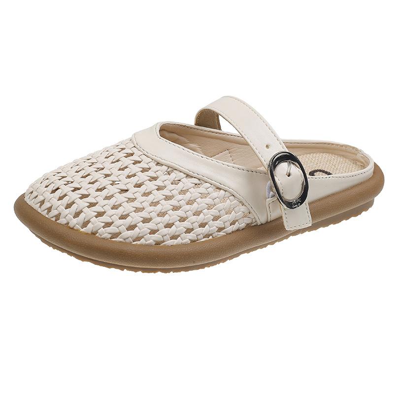 

Fashion Hollowed-out Mesh Breathable Flat-bottomed Slippers for Women, New Spring/Summer 2025 Vintage Casual Mary Jane Slippers 35