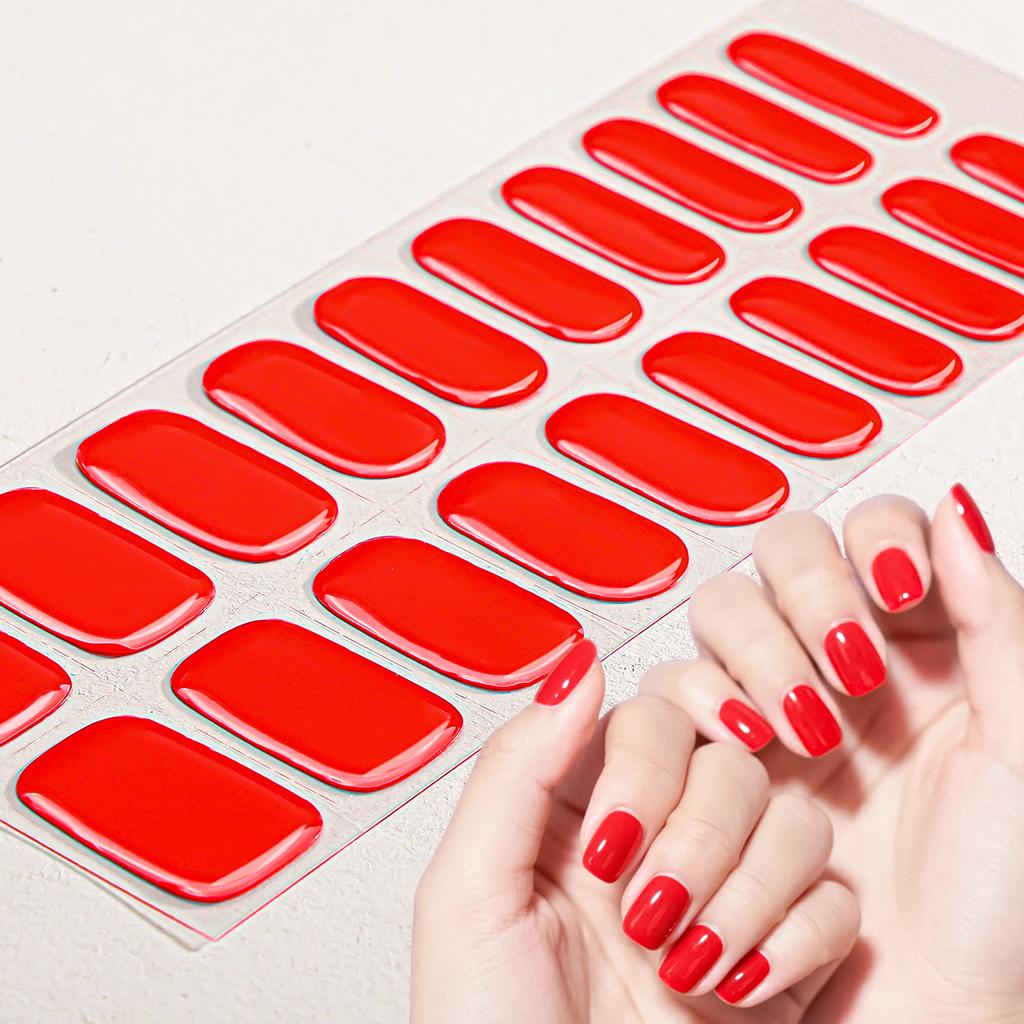 Hot Sell Custom Logo HEMA-Free Gel Polish Nail Stickers New Solid Color Styles Semi Cured Gel Nail Wraps 20 Gel Nail Strips