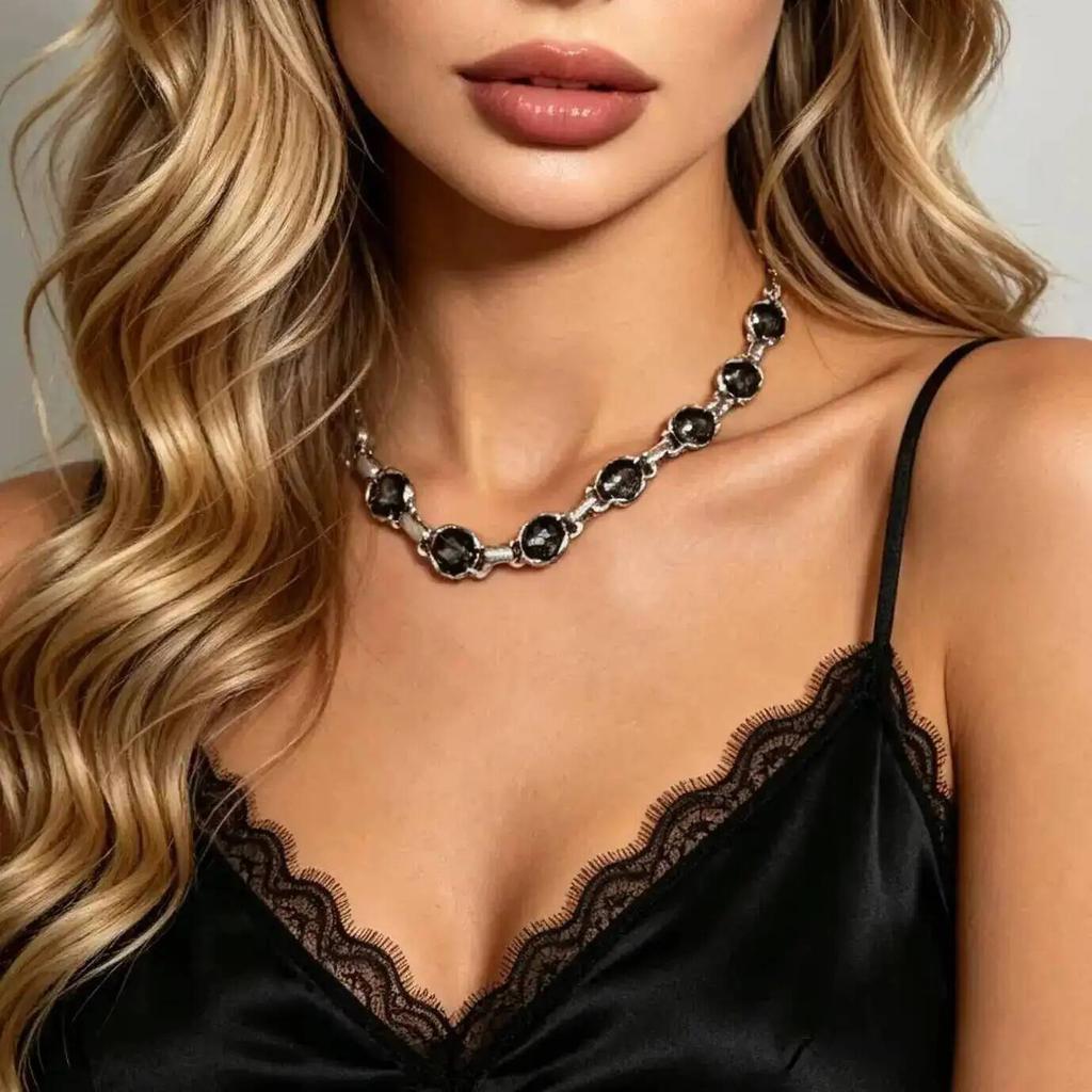 IngeSight.Z 2 Style Punk Unique Shiny Glass Drill Choker Necklace Retro Charm Irregular Short Neck Chain Accessory Jewelry Gift